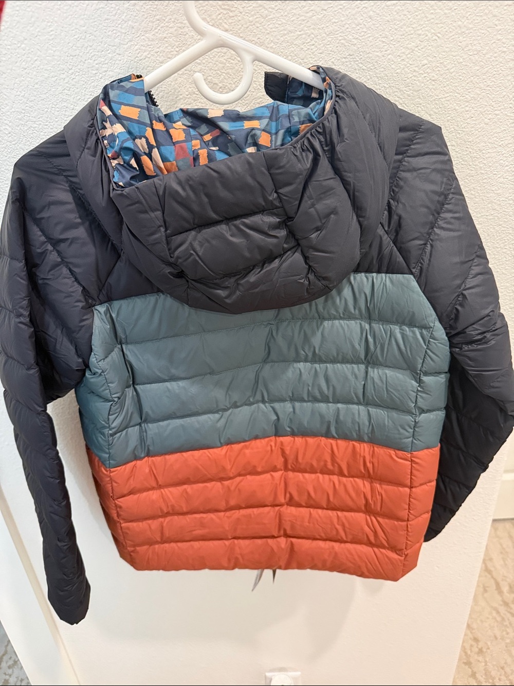 Patagonia Kids Colorblock Hooded Puffer Jacket - Black/Blue-Green/Orange - Picture 2 of 5